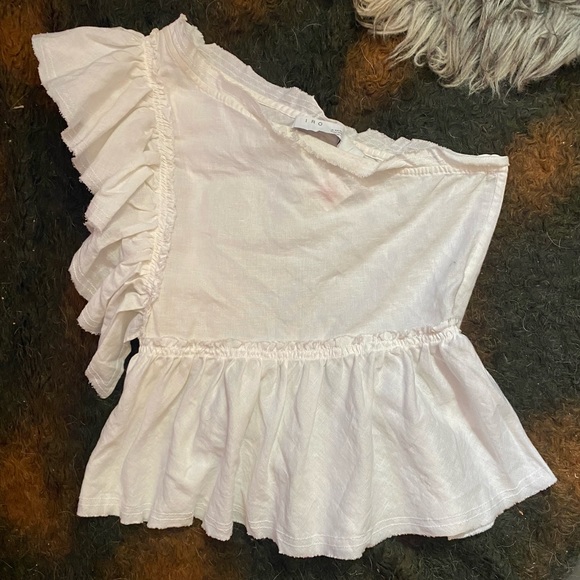 IRO NWT France white linen one shoulder ruffle shirt top peplum asymmetric 38 M - Picture 10 of 11